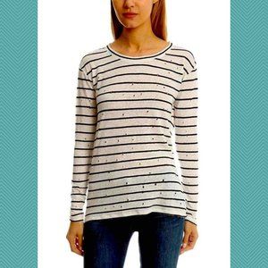 IRO White Striped Linen Distressed Sepia Long Sleeve Tee